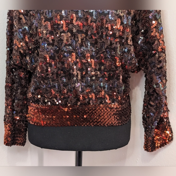 VTG Ann Green Maximalist Disco Ball Whimsical Sparkle Sequins 70s 80sTop M - Picture 4 of 9